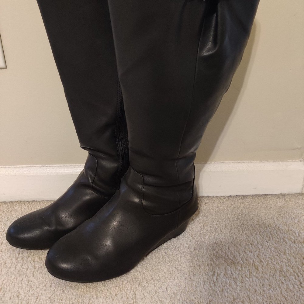 Black knee high faux leather boot extra wide calf